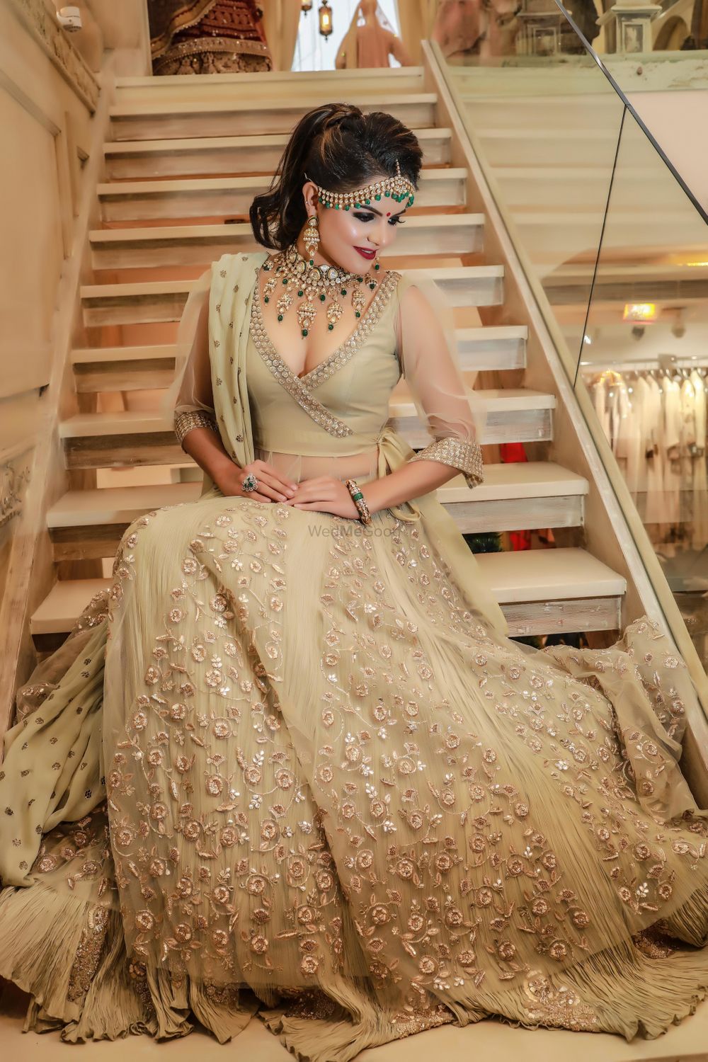 Photo of Gold monotone lehenga with sequins for embroidery