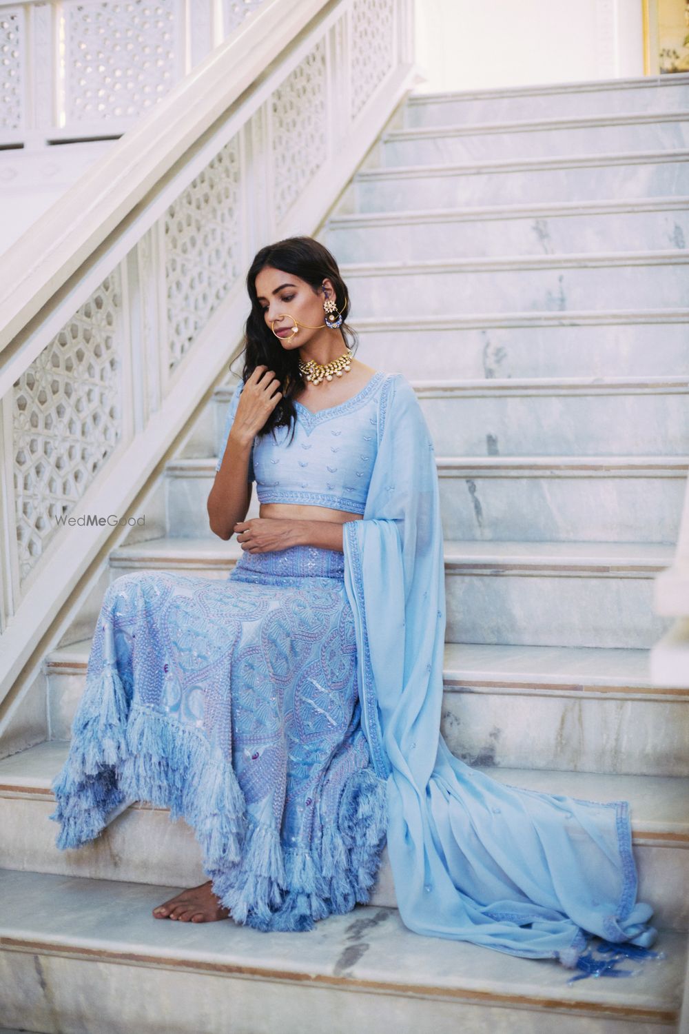 Photo of Ice blue simple engagement lehenga