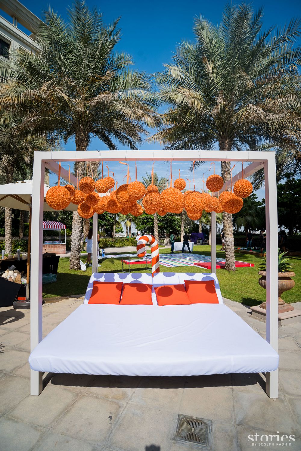 Photo of Adorable basket decor props on an all white outdoor seating