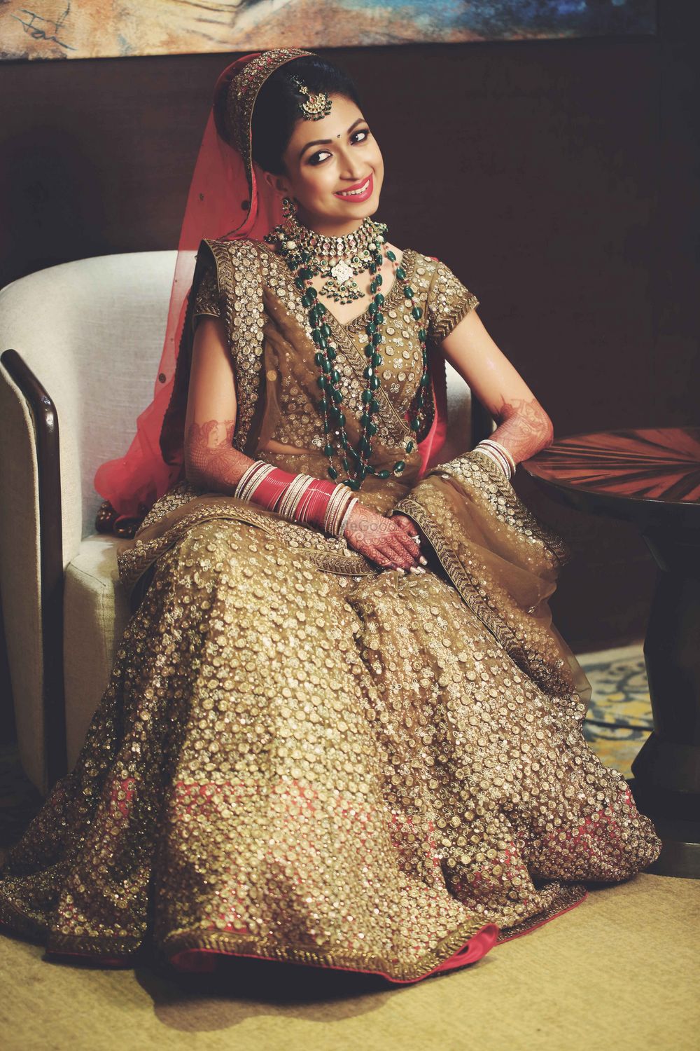 Photo of gold bridal lehenga