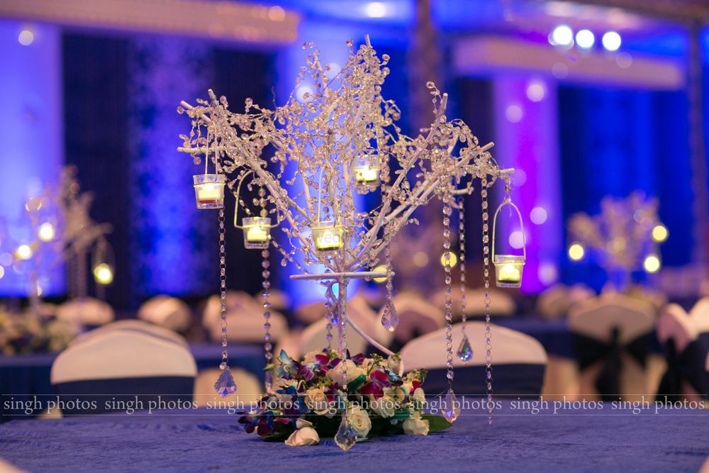 Photo of blue and white themed wedding