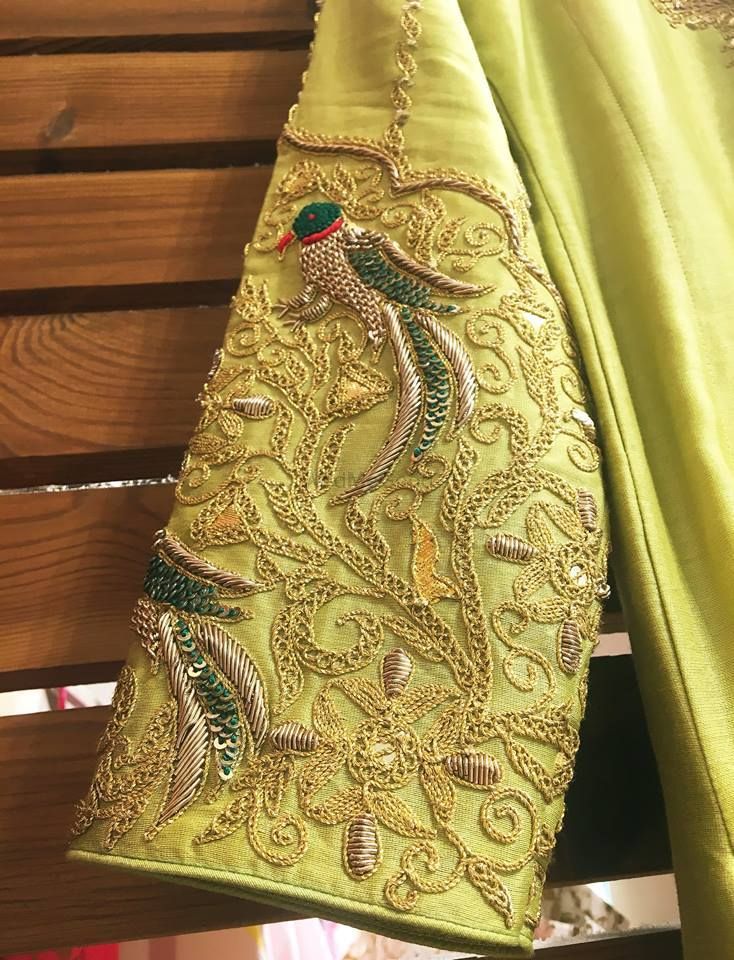 Photo of Unique parrot work embroidery on a blouse or anarkali sleeve