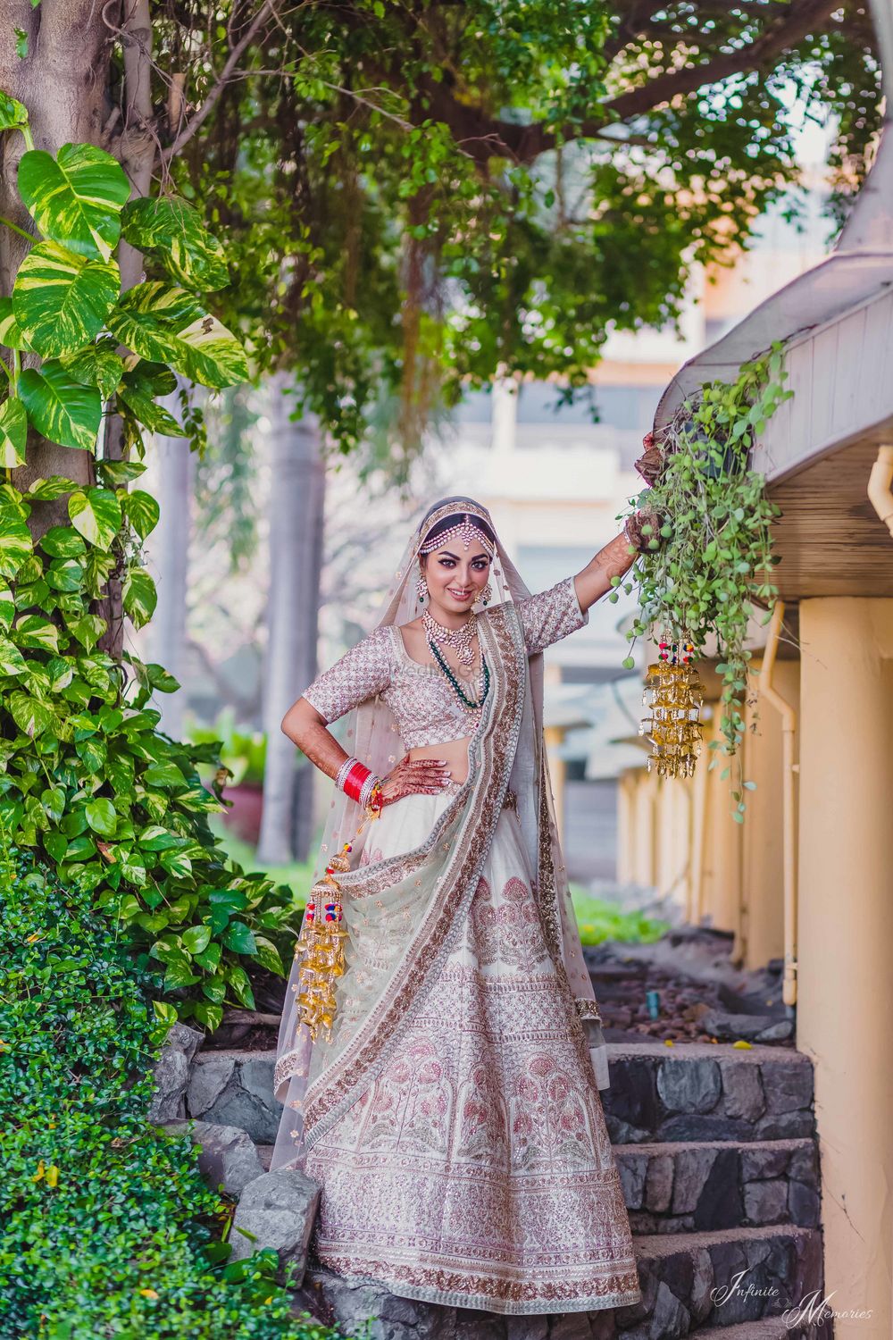 Photo of Offwhite bridal lehenga with floral embroidery