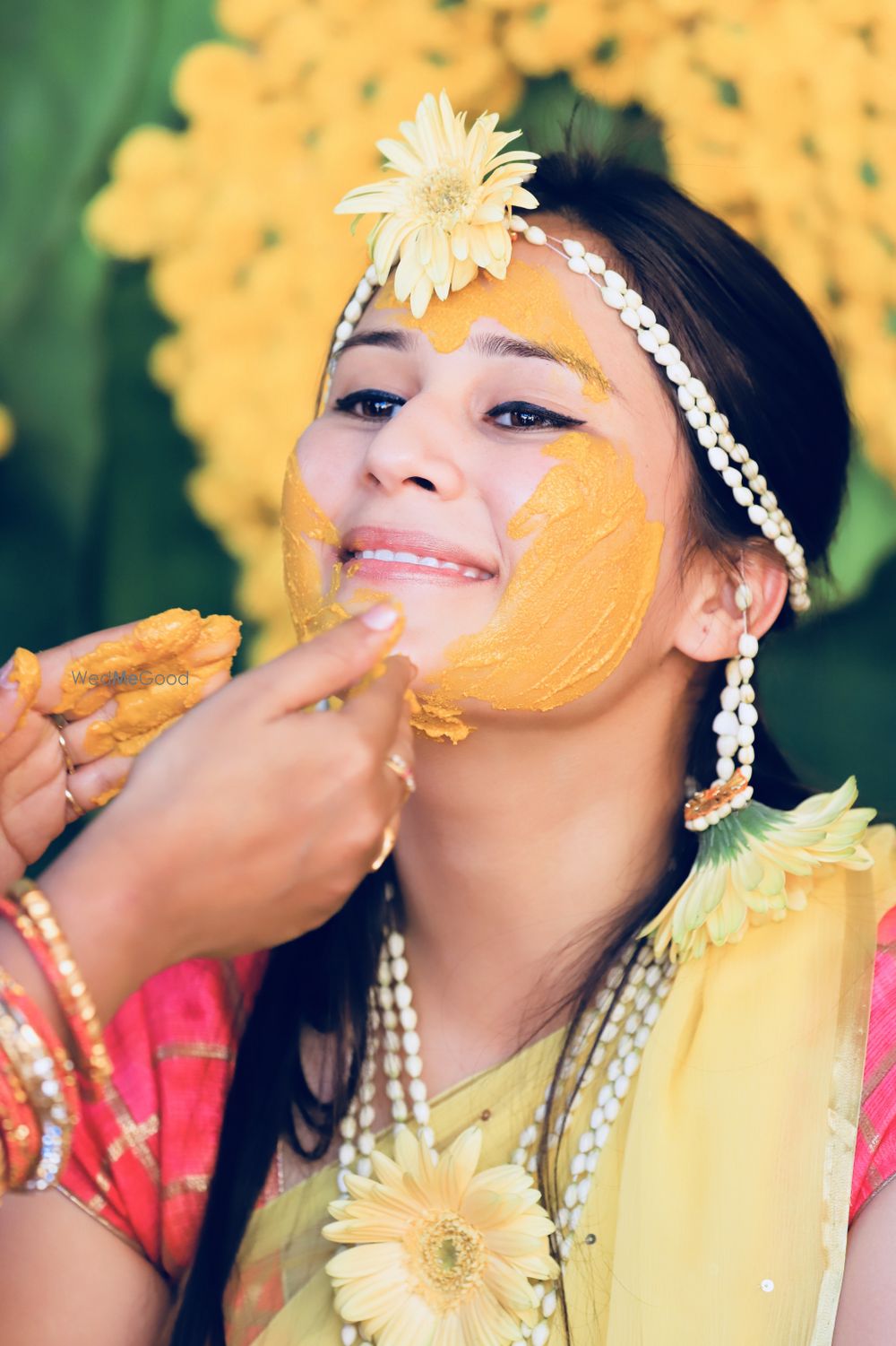 Photo of Cute bridal photo on haldi function