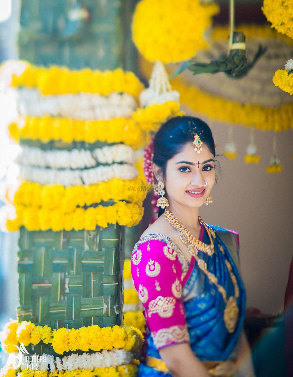 Photo of South Indian Bride in Blue and Pink Saree