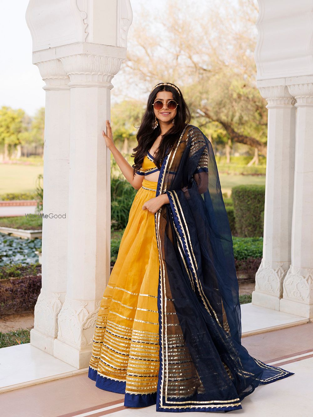 Photo From Sunset Gold Yellow and Navy Blue Lehenga Set - By Ragavi - Raj Ethnic Apparels