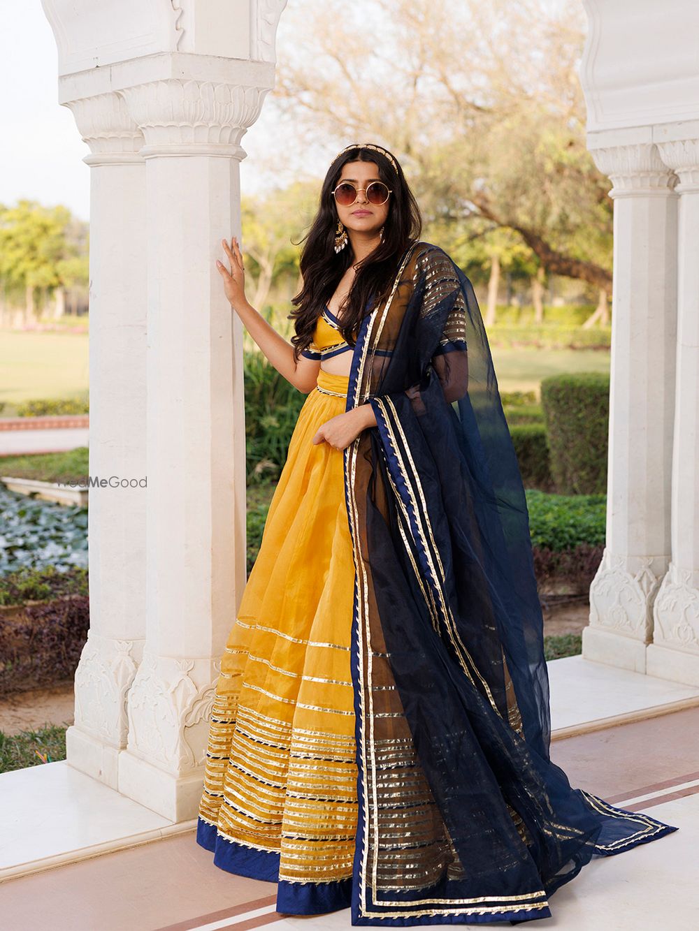 Photo From Sunset Gold Yellow and Navy Blue Lehenga Set - By Ragavi - Raj Ethnic Apparels