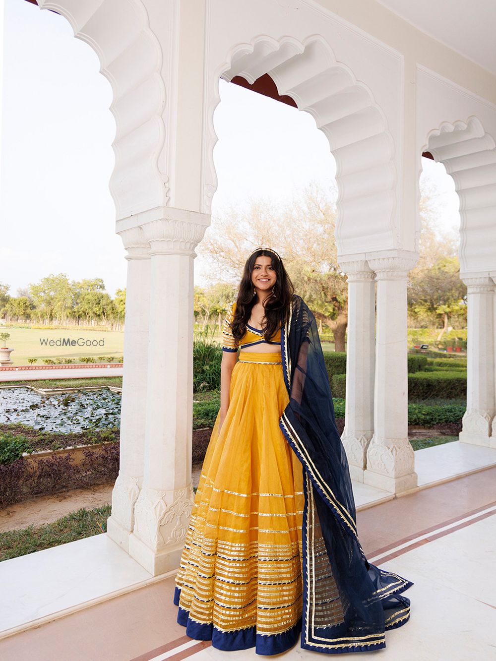 Photo From Sunset Gold Yellow and Navy Blue Lehenga Set - By Ragavi - Raj Ethnic Apparels