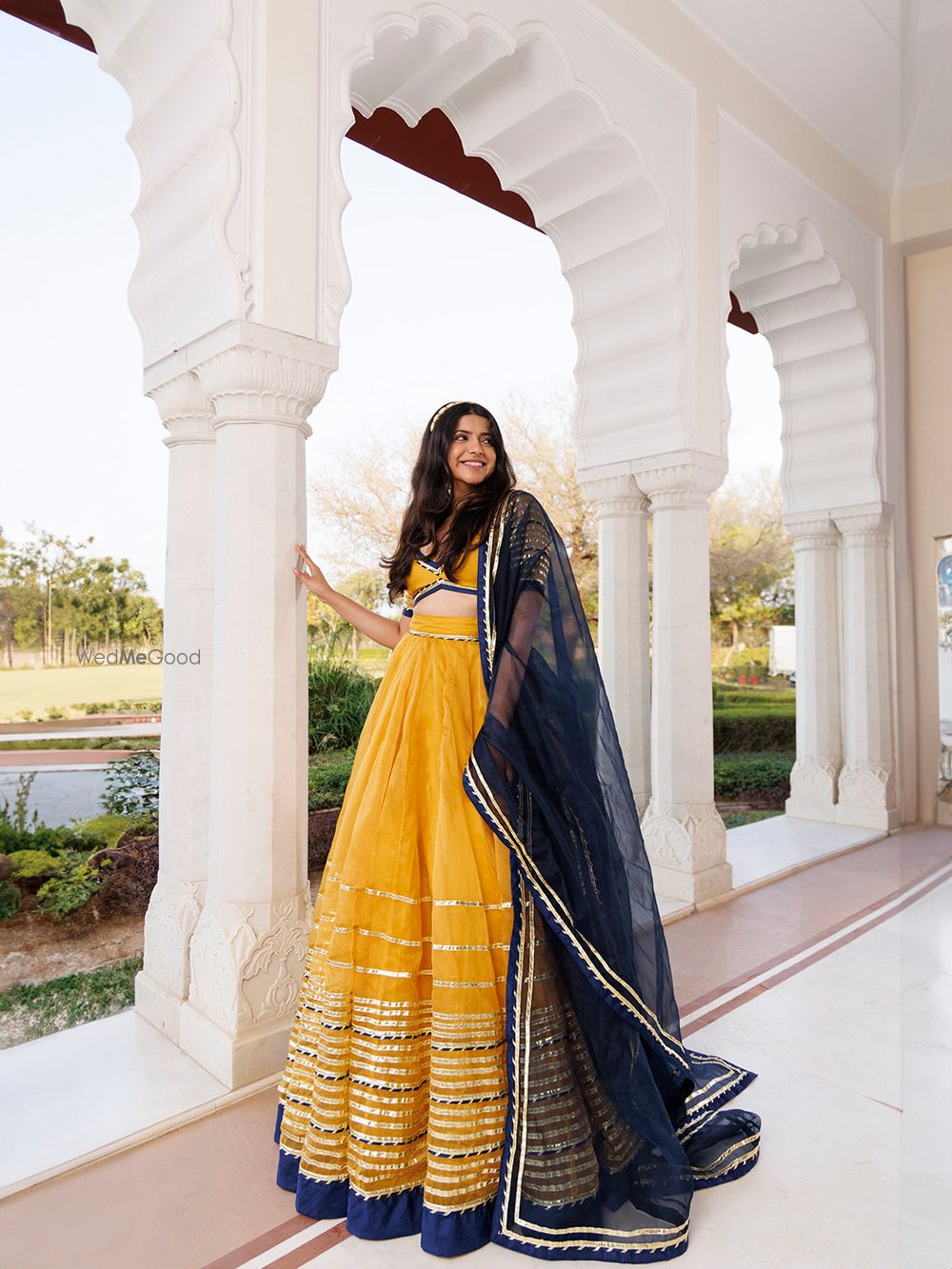 Photo From Sunset Gold Yellow and Navy Blue Lehenga Set - By Ragavi - Raj Ethnic Apparels