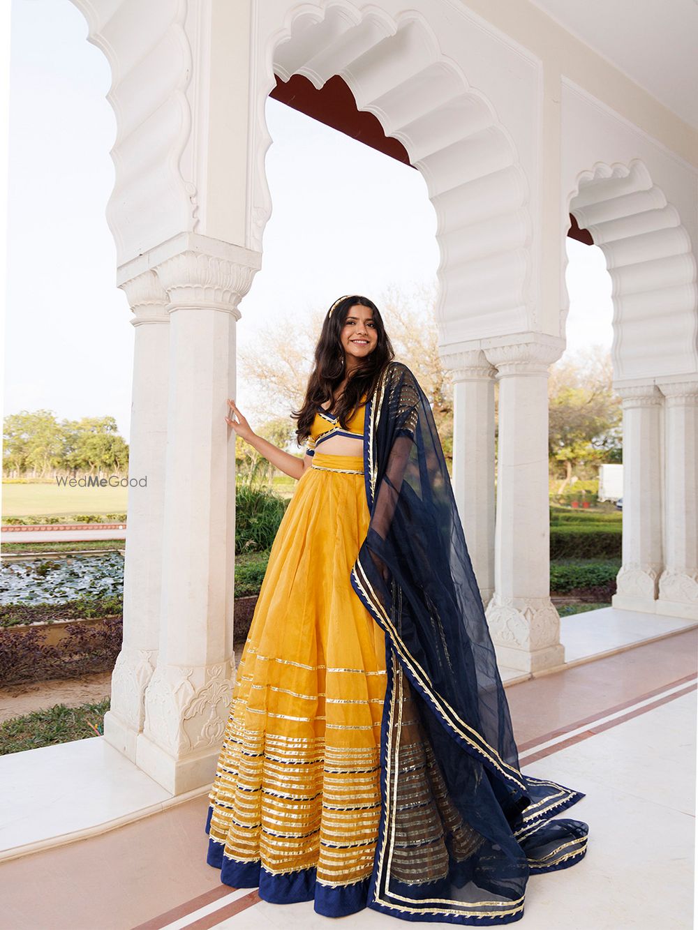 Photo From Sunset Gold Yellow and Navy Blue Lehenga Set - By Ragavi - Raj Ethnic Apparels