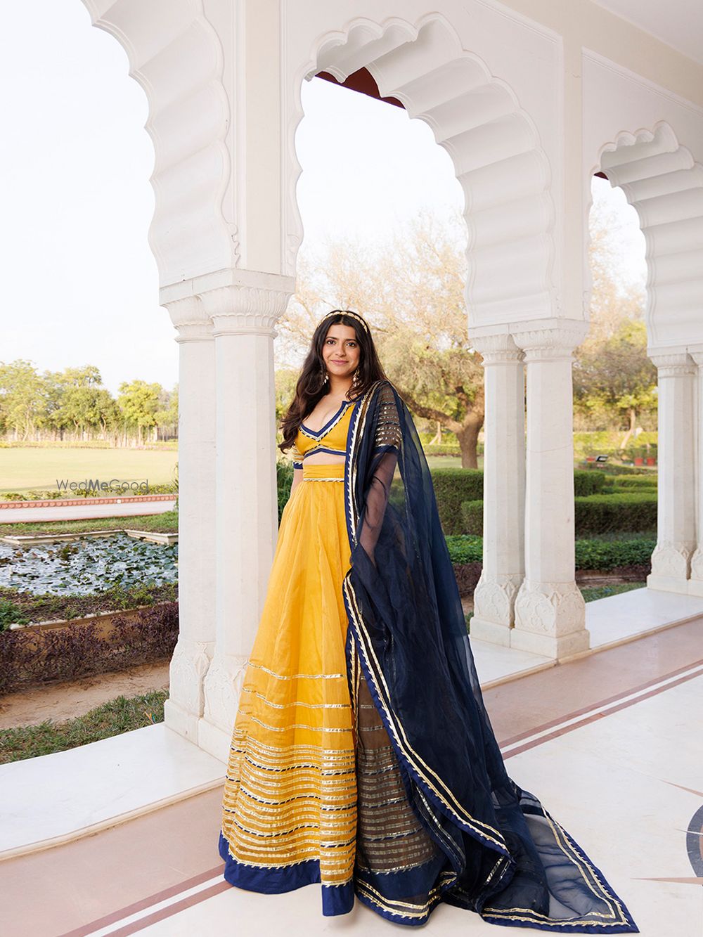 Photo From Sunset Gold Yellow and Navy Blue Lehenga Set - By Ragavi - Raj Ethnic Apparels