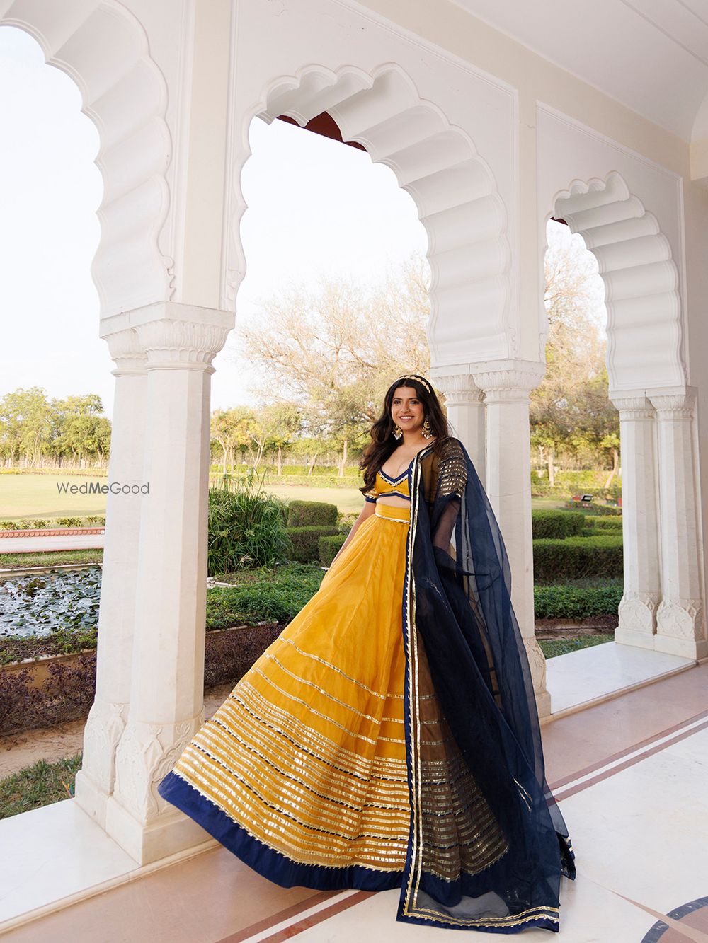 Photo From Sunset Gold Yellow and Navy Blue Lehenga Set - By Ragavi - Raj Ethnic Apparels