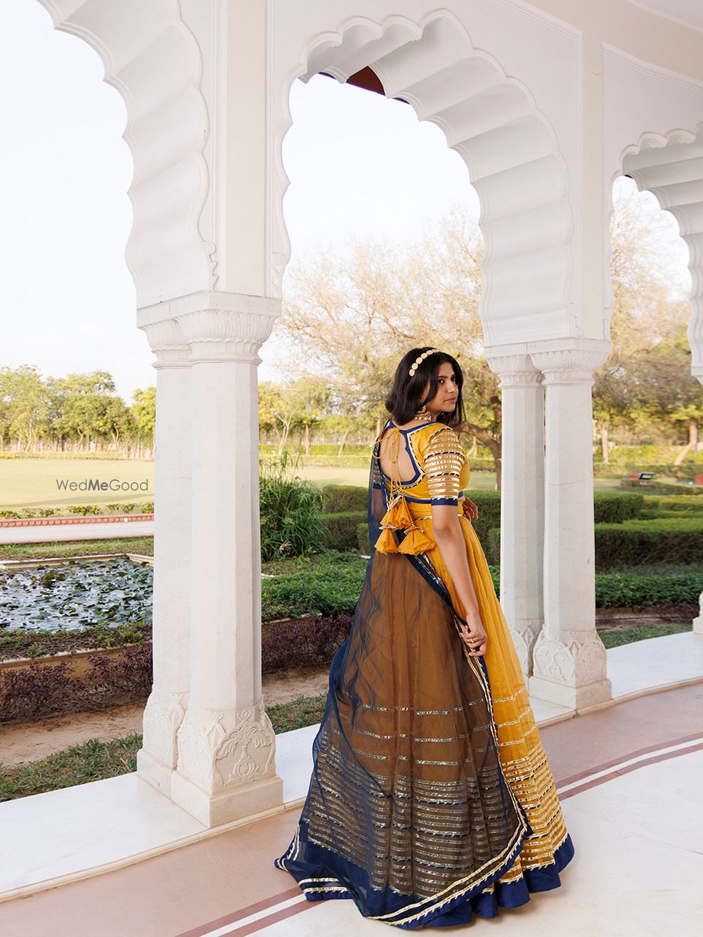 Photo From Sunset Gold Yellow and Navy Blue Lehenga Set - By Ragavi - Raj Ethnic Apparels