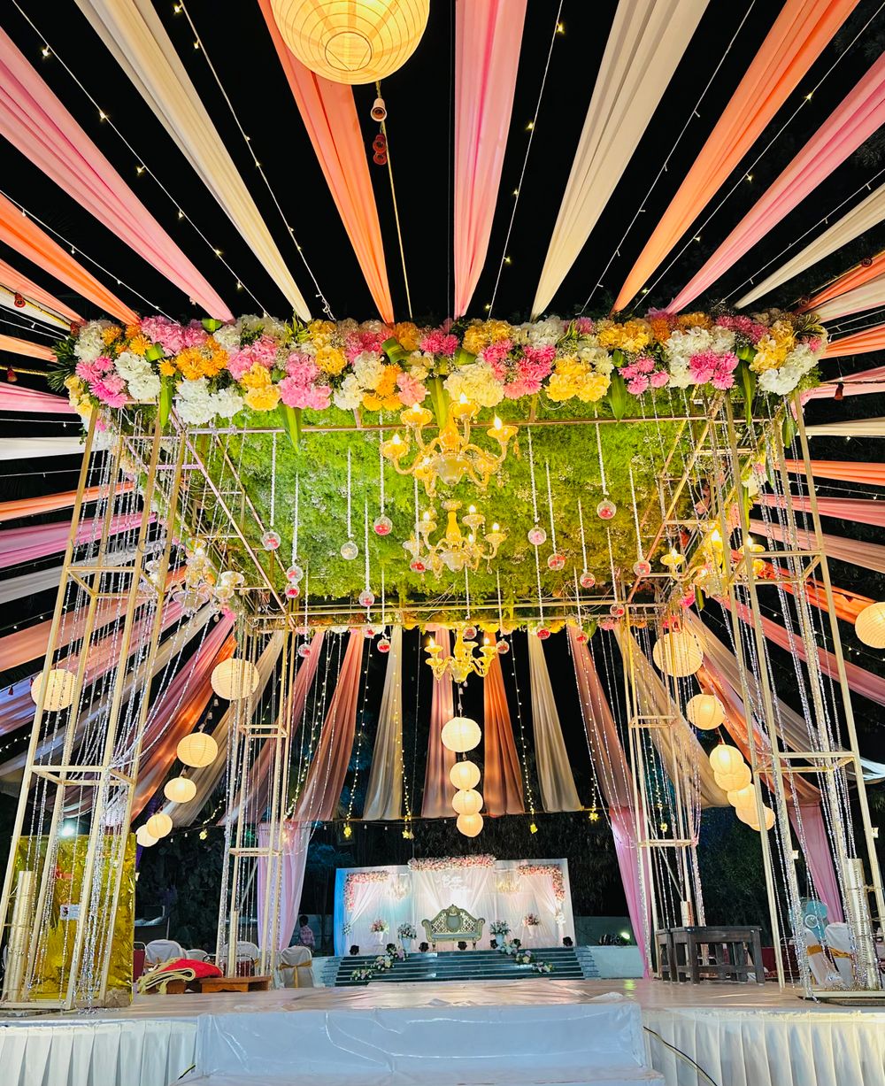 Photo From North indian style mandap with cloth draping including reception decor - By Auspicious Flower Decor and Events