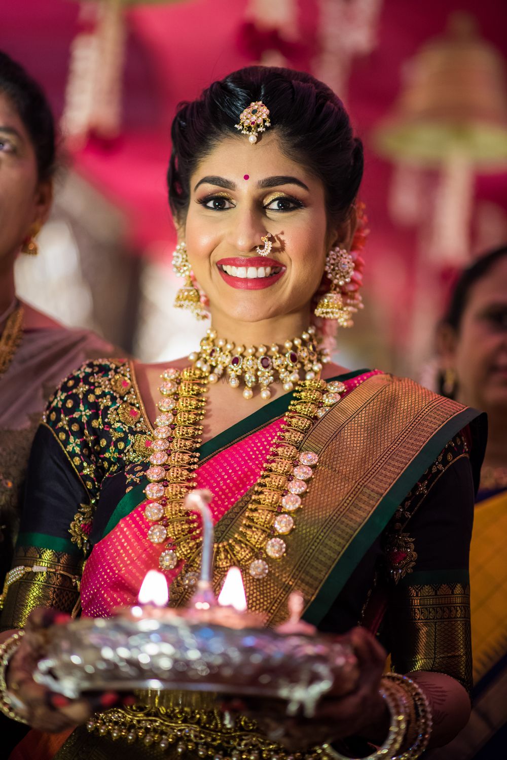 Photo of South Indian bridal look with layered jewellery