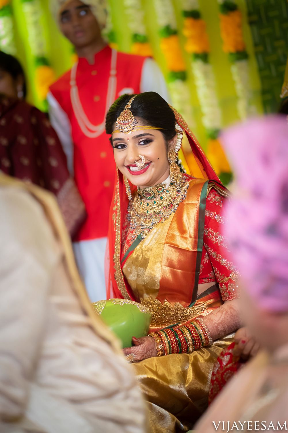 Photo of Bride in red and gold kanjivaram saree
