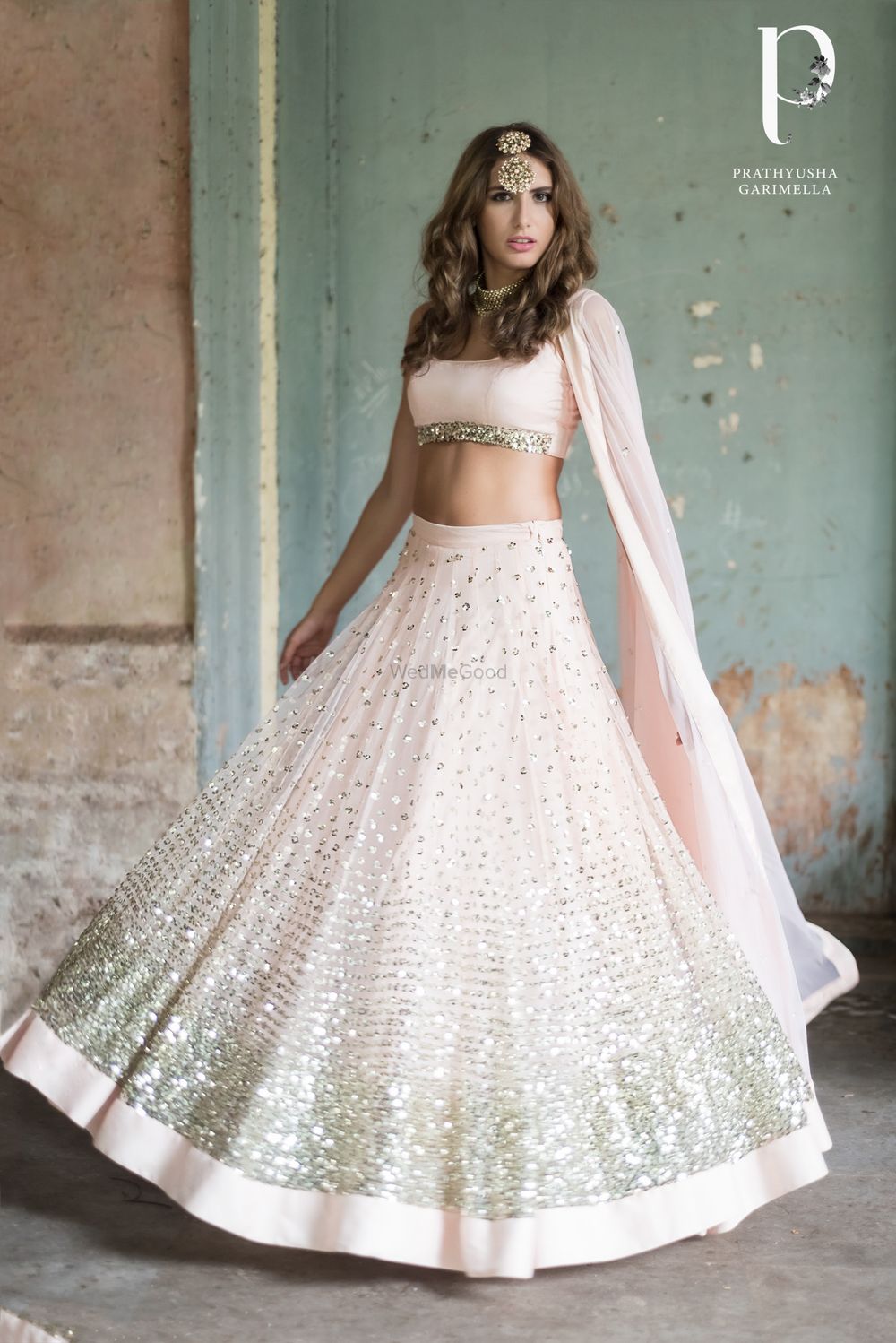 Photo of Shimmery pink lehenga for an engagement or sangeet