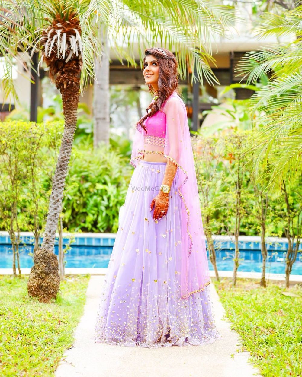 Photo of Lavender lehenga with pink blouse for engagement