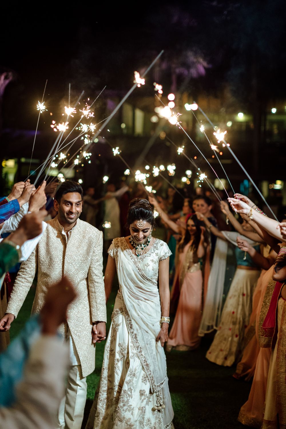 Photo of Bride and groom reception entry idea with sparklers