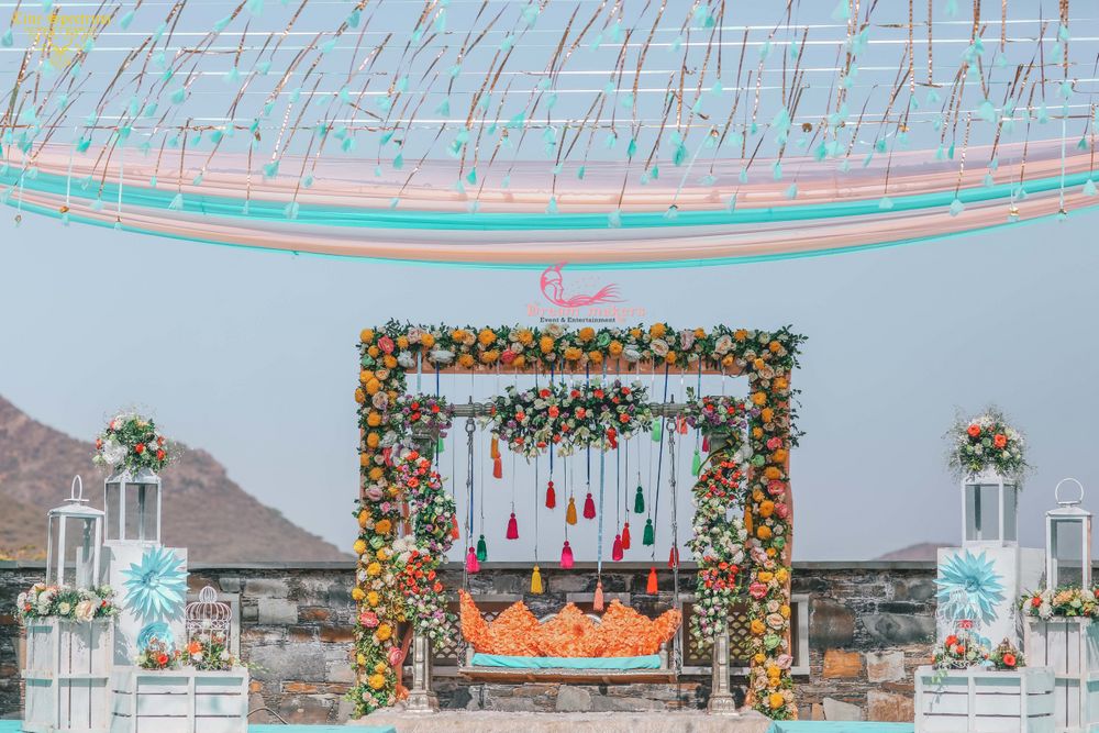 Photo of Mehendi bridal seat poolside decor