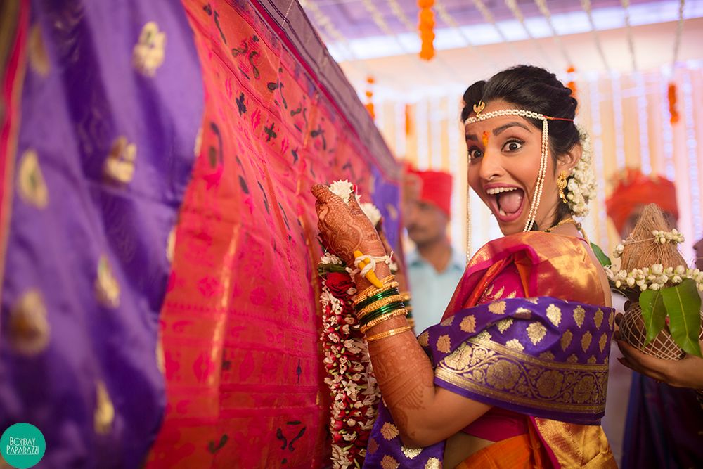 Photo of Super excited bridal portrait in a maharashtrian wedding