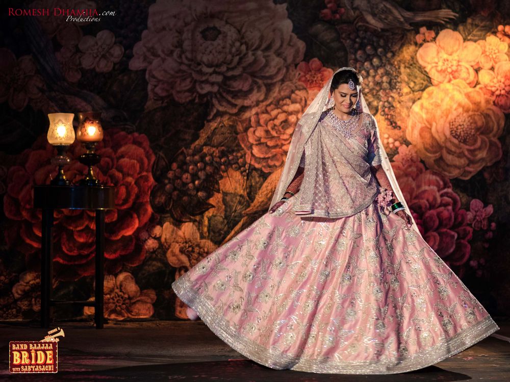 Photo of Silver and pink floral embellishment lehenga