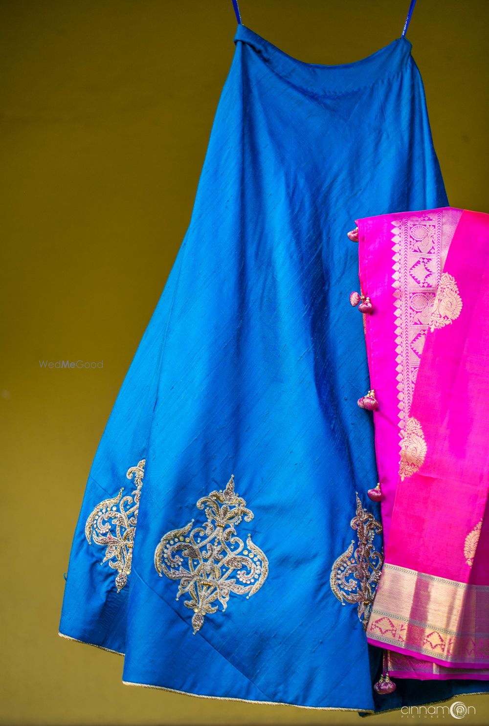 Photo of Blue and pink kanjivaram lehenga