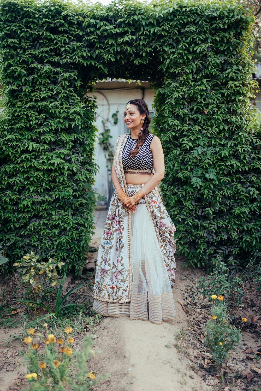 Photo of Light bridal white and blue lehenga for mehendi