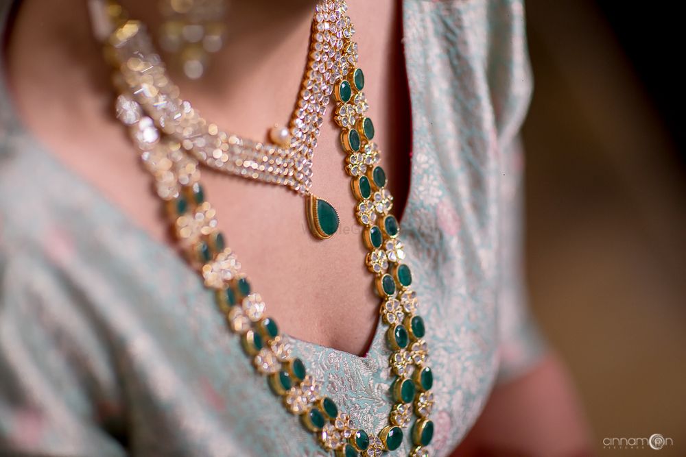 Photo of Layered diamond and emerald teardrop necklace