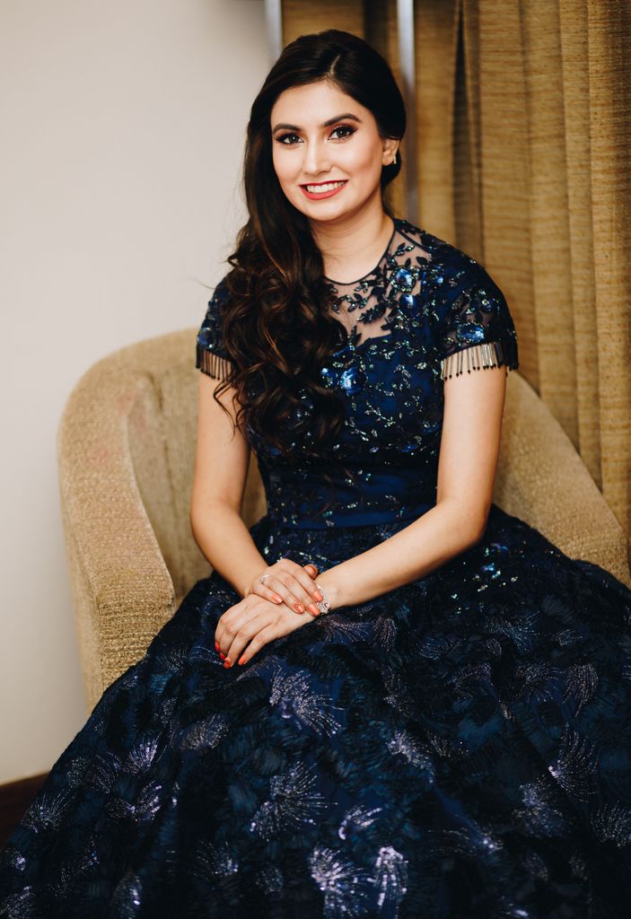 Photo of Embellished cocktail gown in navy blue colour