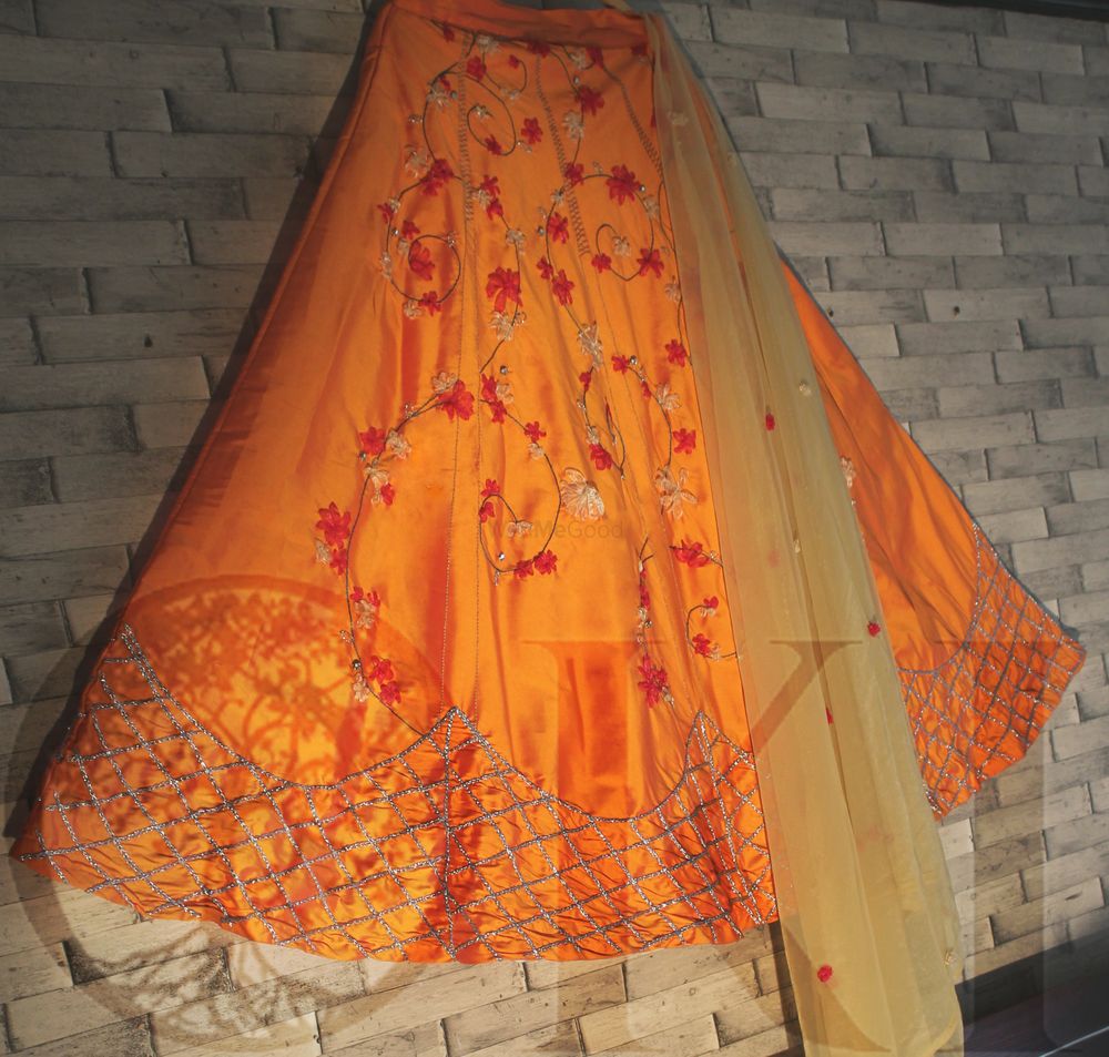 Photo From Gorgeous Orange and gold hand-embroidered ribbon embroidery Indian bridal  lehenga - By OKI