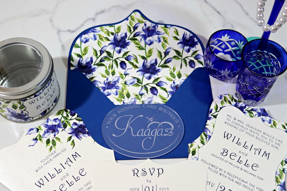 Photo From Vibrant Blue Floral Wedding Card - By Kaagaz- Wedding Card Boutique