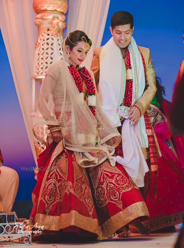 Photo of red raw silk lehenga