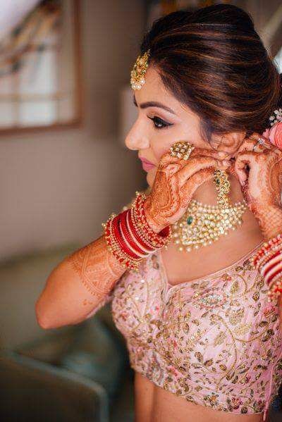 Photo of Pretty bridal portrait on wedding day.