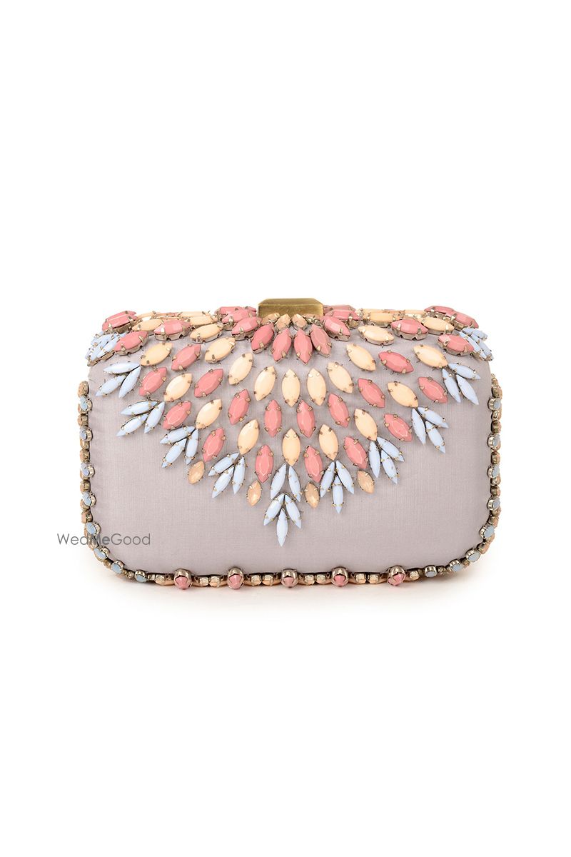 Photo of light grey and pink clutch