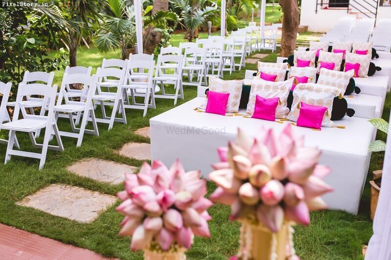 Photo of Pink and white theme decor for morning wedding