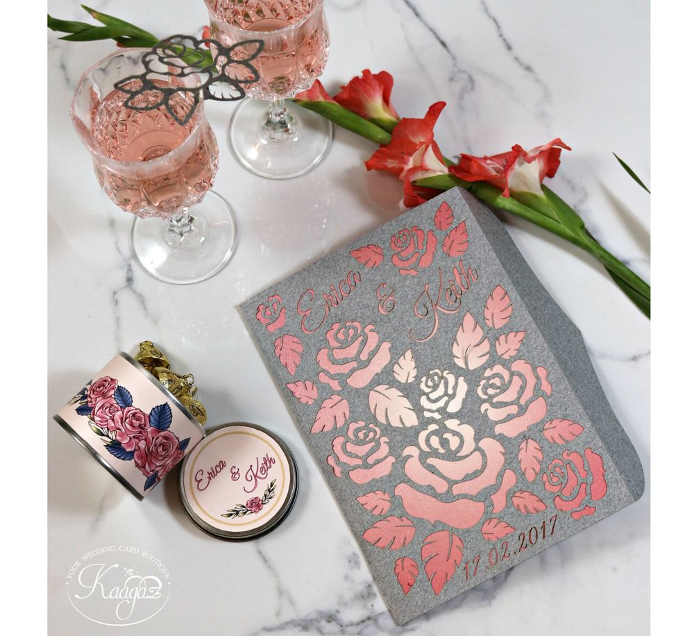 Photo of Rose theme wedding card with laser cut