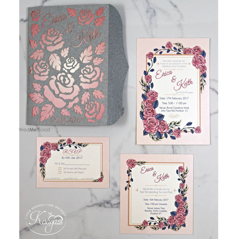 Photo of Modern wedding card with rose theme