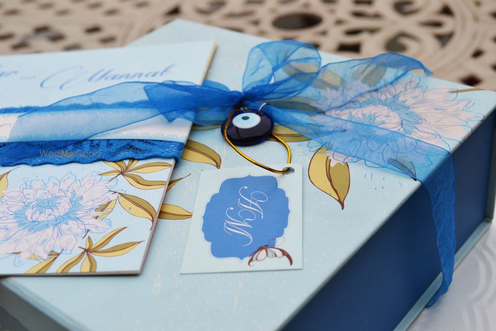 Photo of blue wedding card