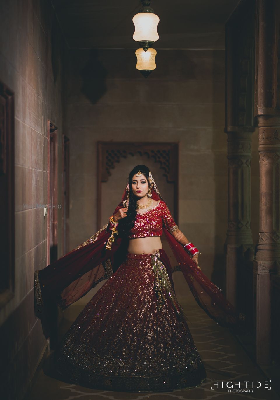 Photo of Bridal portrait with maroon sequin work lehenga