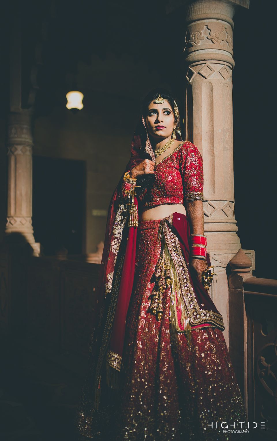 Photo of Red sequin work lehenga on night bride