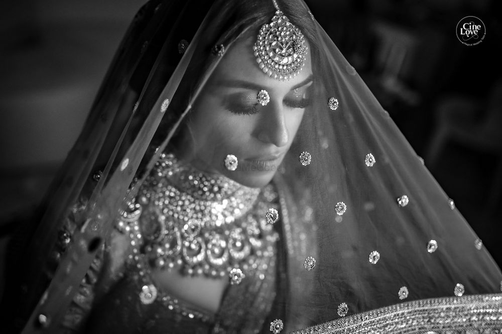 Photo of Bride in veil black and white shot