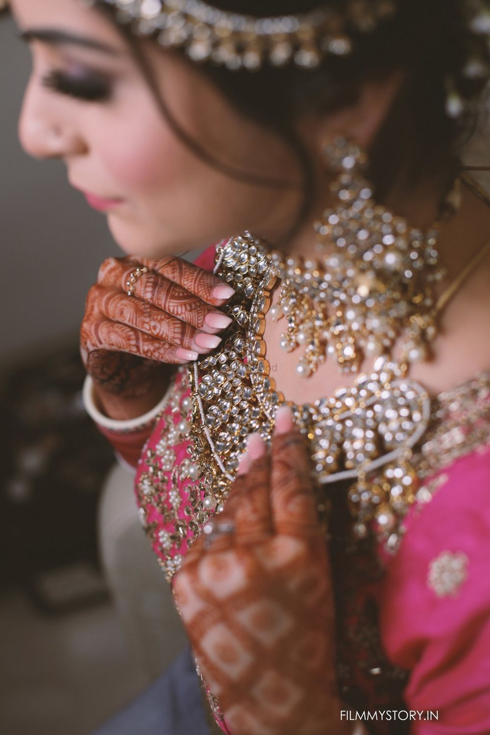 Photo of Bridal close up shot while wearing jewellery