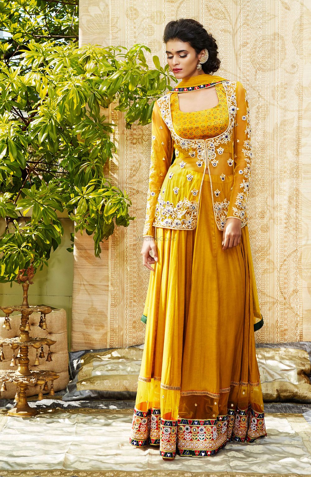 Photo of yellow mustard colored sharara in georgette