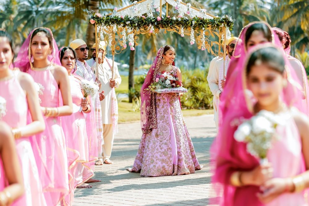 Photo of Unique bridal entry with bridesmaids