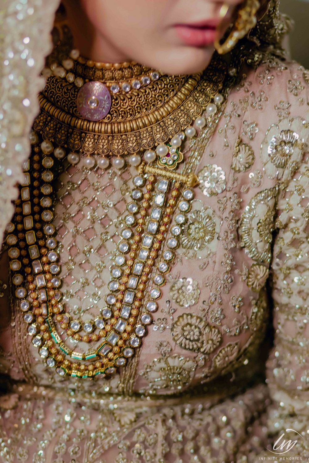 Photo of Layered bridal jewellery with high neck blouse