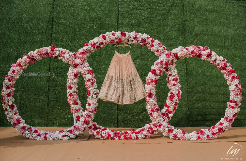 Photo of Lehenga on hanger with floral decor