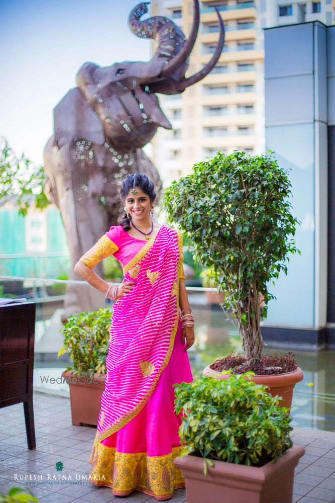 Photo of Fuchsia Pink and Yellow Lehenga