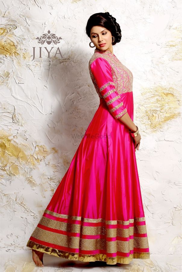 Photo of Hot pink Floor Length Anarkali with Gold Border