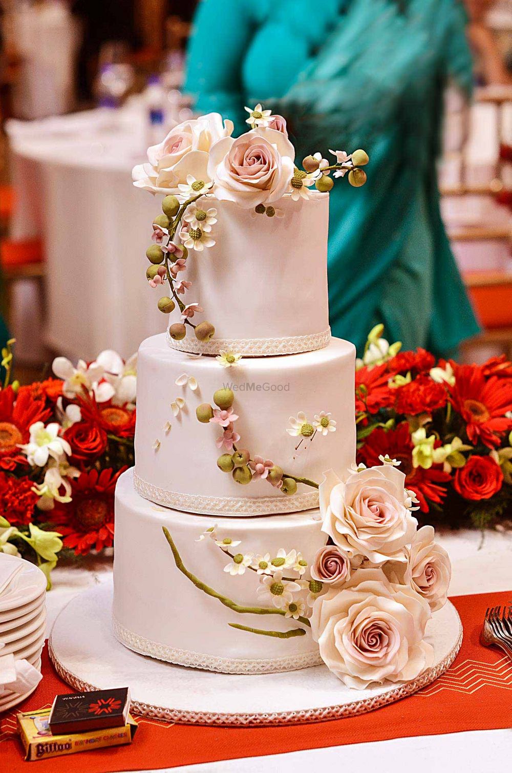 Photo of 3 Layer Wedding Cake with Floral Decor